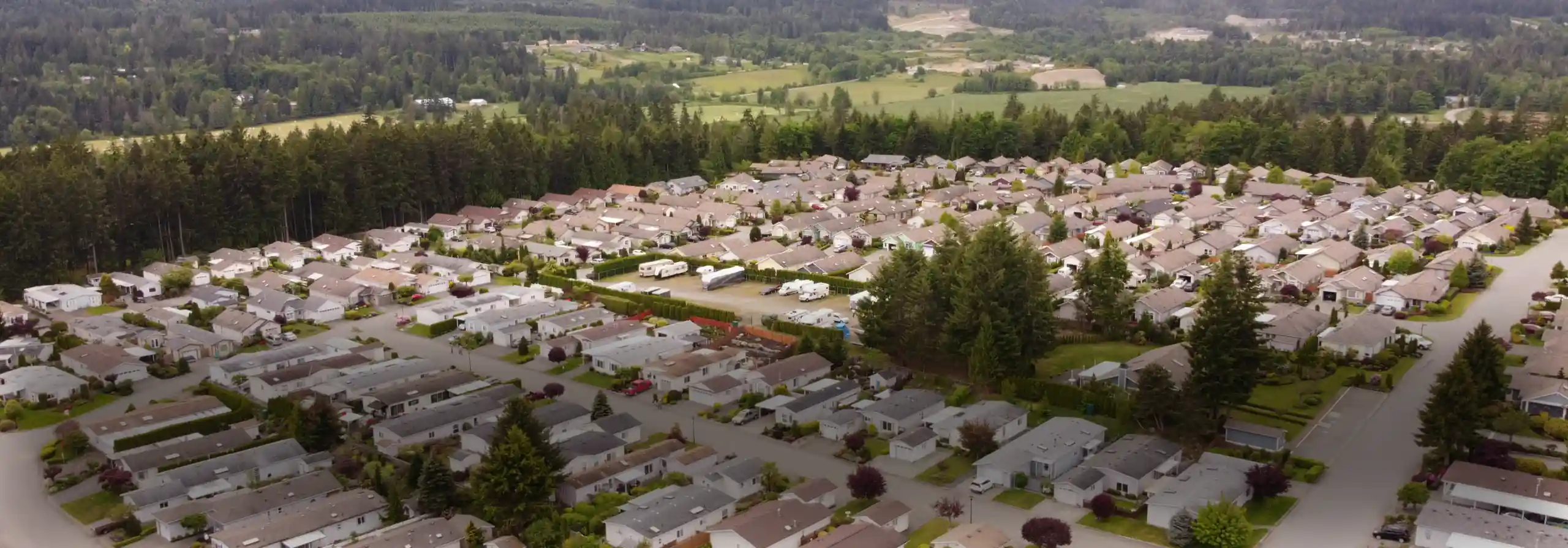 Drone photo showing the Deerwood manufactured & modular home park in North Nanaimo